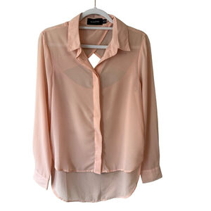 MINKPINK Light Pink Sheer Blouse Size XS Minimalist Feminine Date Night High Low